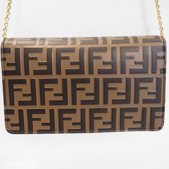 Fendi Chain Wallet FF Diamond Zucca Pattern Brown - Picture 3 of 13